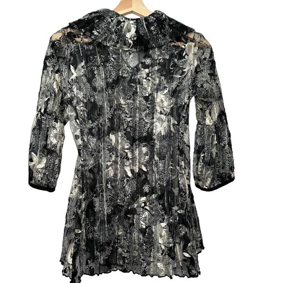 Damee, Inc Blouse Size Small Black and White Semi Sheer Button Up Avangard Top - Picture 2 of 13